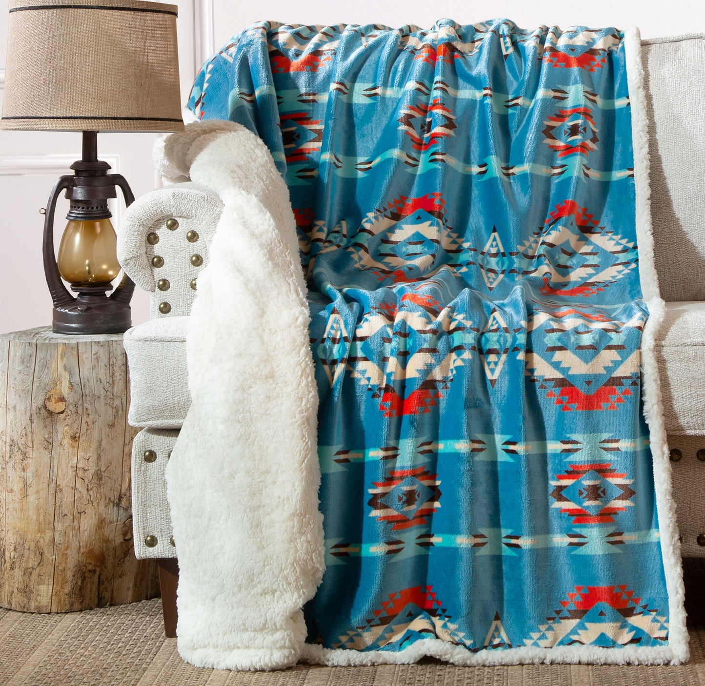 Turquoise Southwest Plush Sherpa Throw