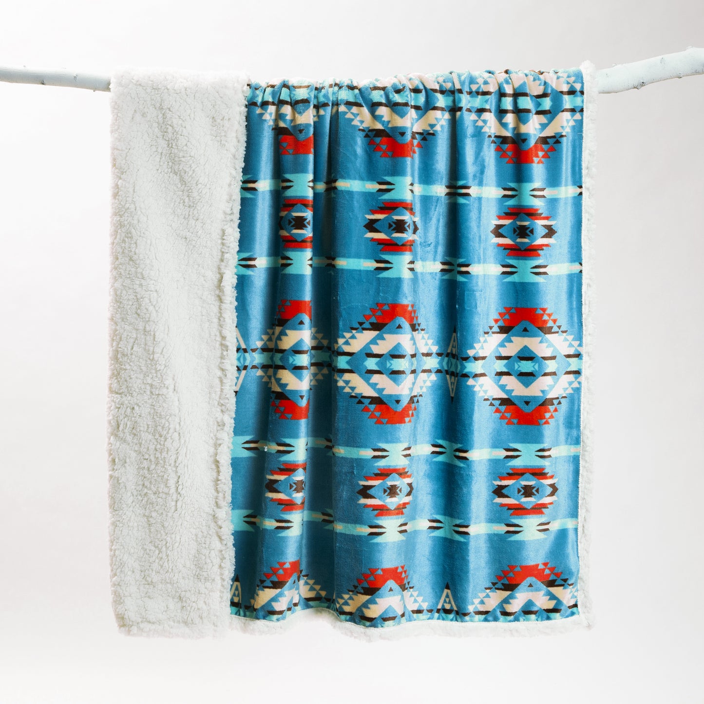 Turquoise Southwest Plush Sherpa Throw
