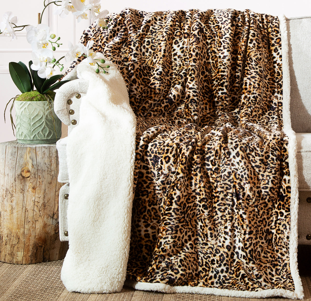 Leopard Plush Sherpa Throw Carstens Inc