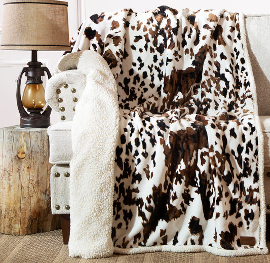 Wrangler® Tri-color Cowhide Plush Sherpa Throw