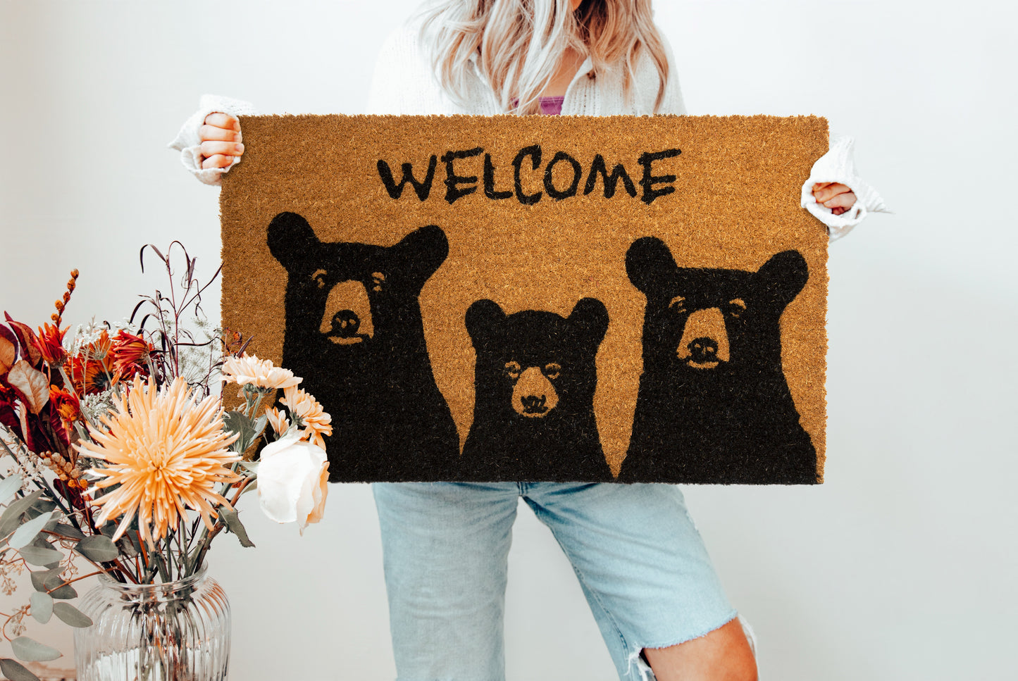 Welcome Bear Coir Door Mat