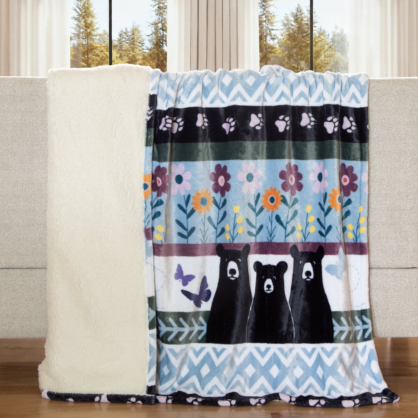 Bear Garden Plush Sherpa Throw