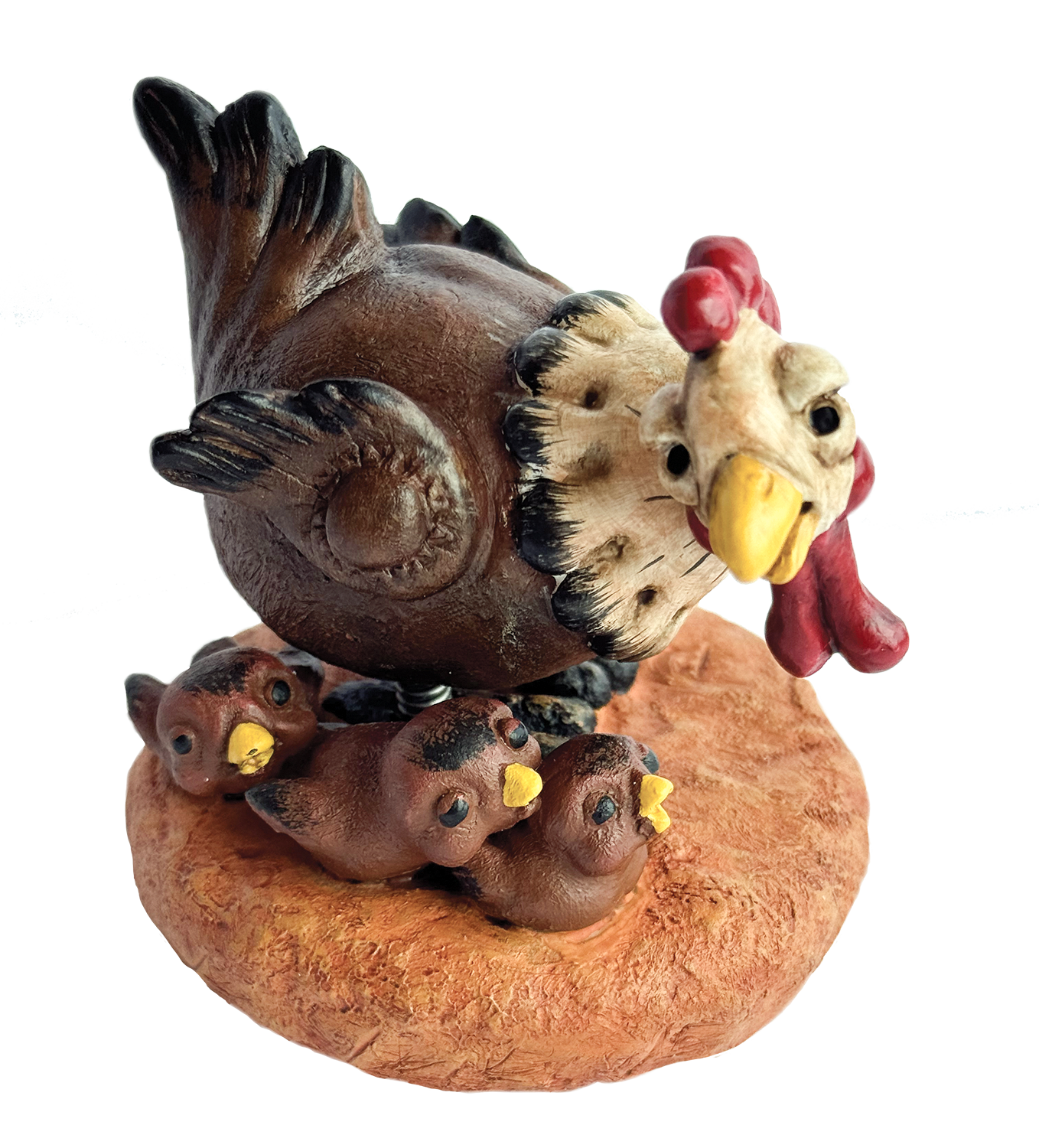 Hen with Chicks Figurine Brown