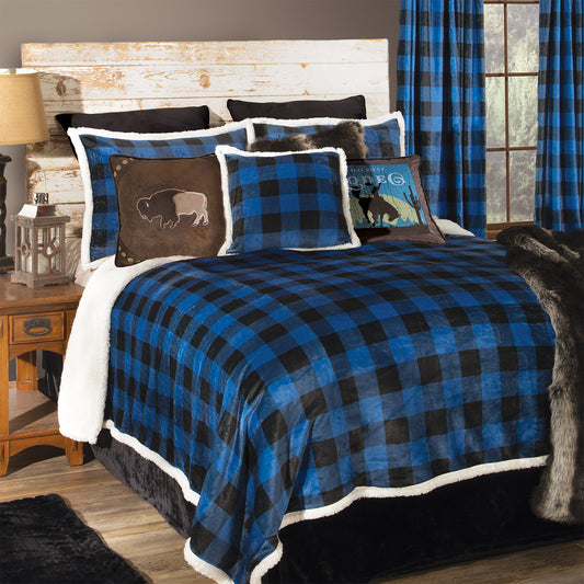 Wrangler® Blue Lumberjack Plaid Plush Sherpa Comforter Set