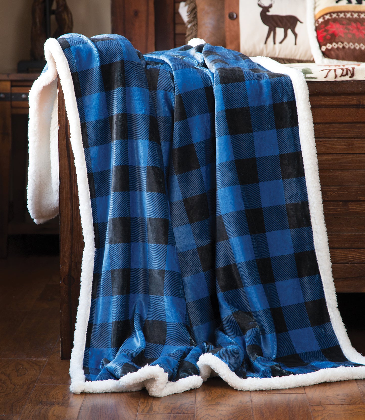 Wrangler® Blue Lumberjack Plaid Plush Sherpa Throw