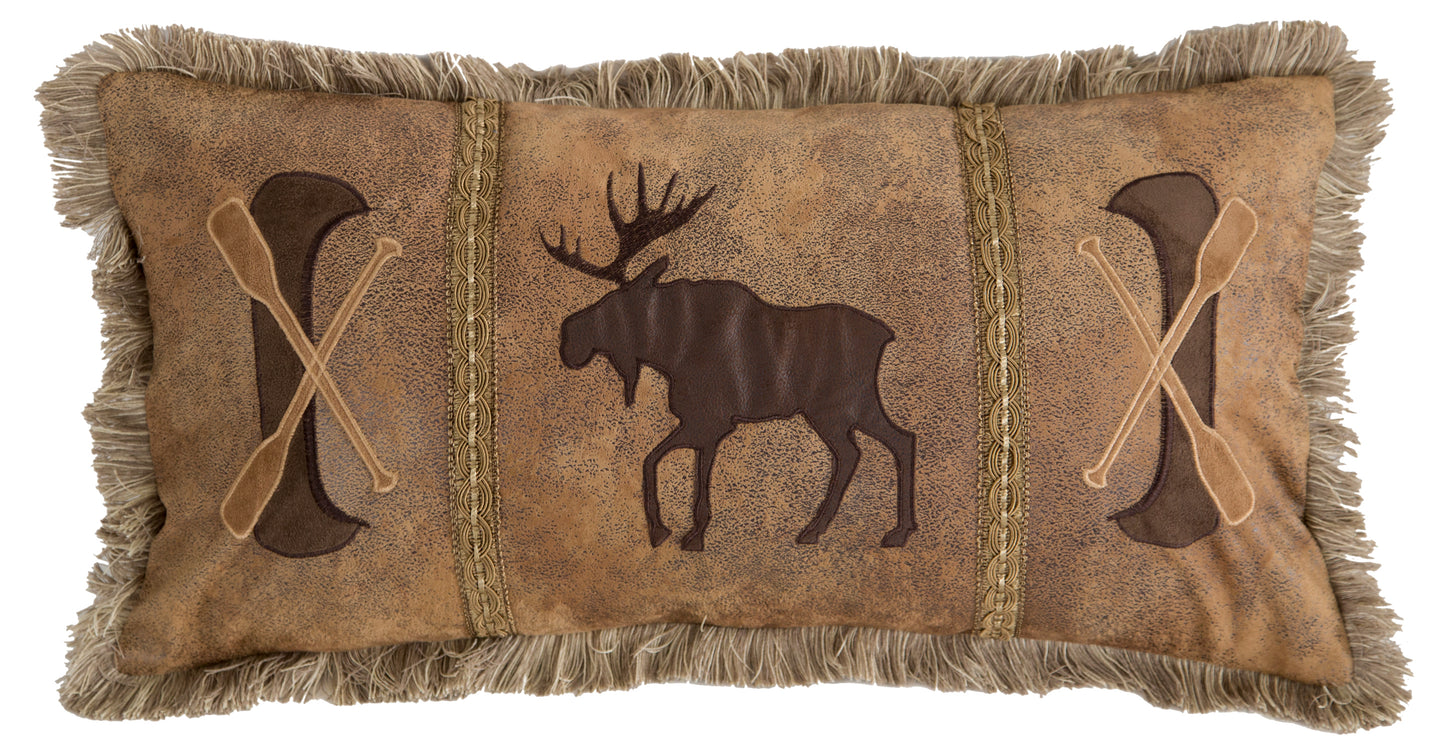 Moose & Canoe Faux Leather Pillow