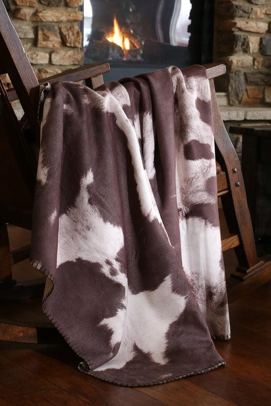Chocolate Cowhide Faux Leather Throw