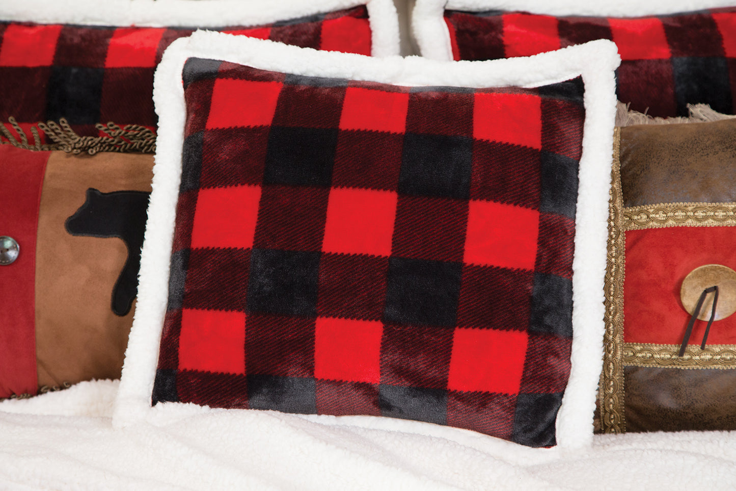 Red Lumberjack Plaid Plush Sherpa Pillow