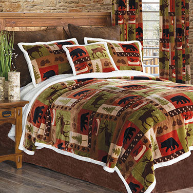 Patchwork Lodge Plush Sherpa Comforter Set