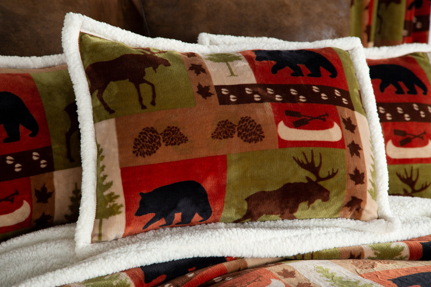 Patchwork Lodge Plush Sherpa Comforter Set