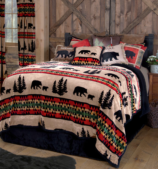 Bear Trails with Black Sherpa Plush Comforter Set