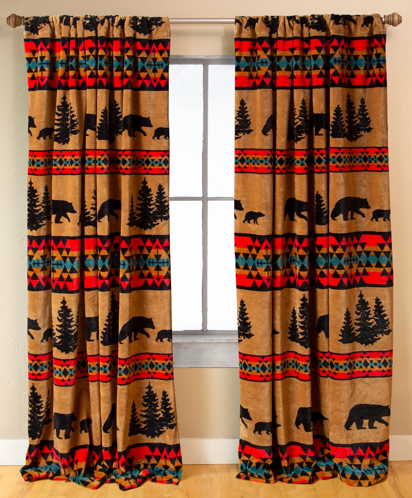 Bear Trails with Black Plush Curtains