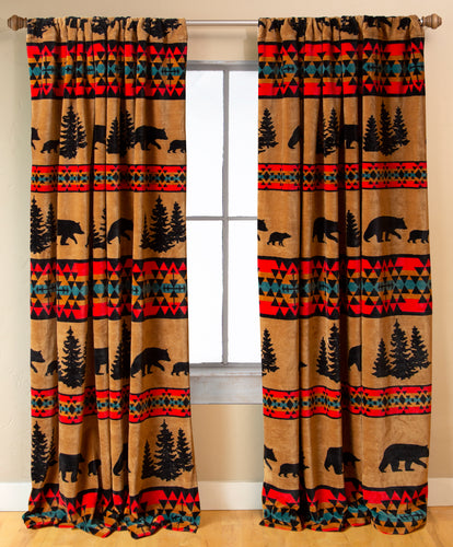 Bear Trails Rustic Cabin Curtain Panels Set 54x84