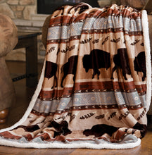 Load image into Gallery viewer, Wrangler Buffalo Southwestern Sherpa Fleece Throw Blanket