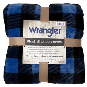 Wrangler Blue Lumberjack Buffalo Plaid Sherpa Fleece Throw Blanket