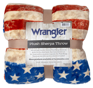Wrangler Stars & Stripes USA American Flag Sherpa Fleece Throw Blanket