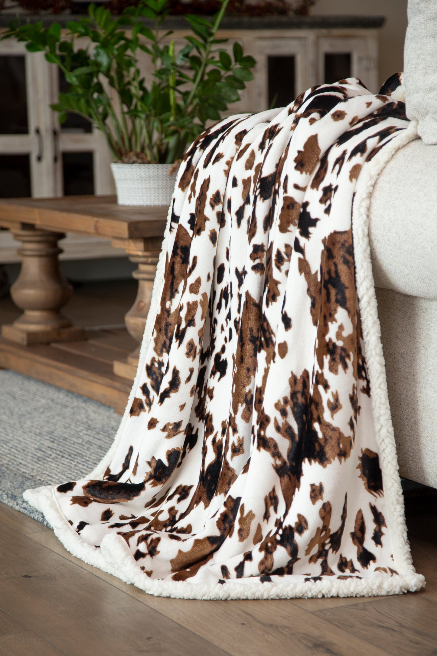 Wrangler® Tri-color Cowhide Plush Sherpa Throw