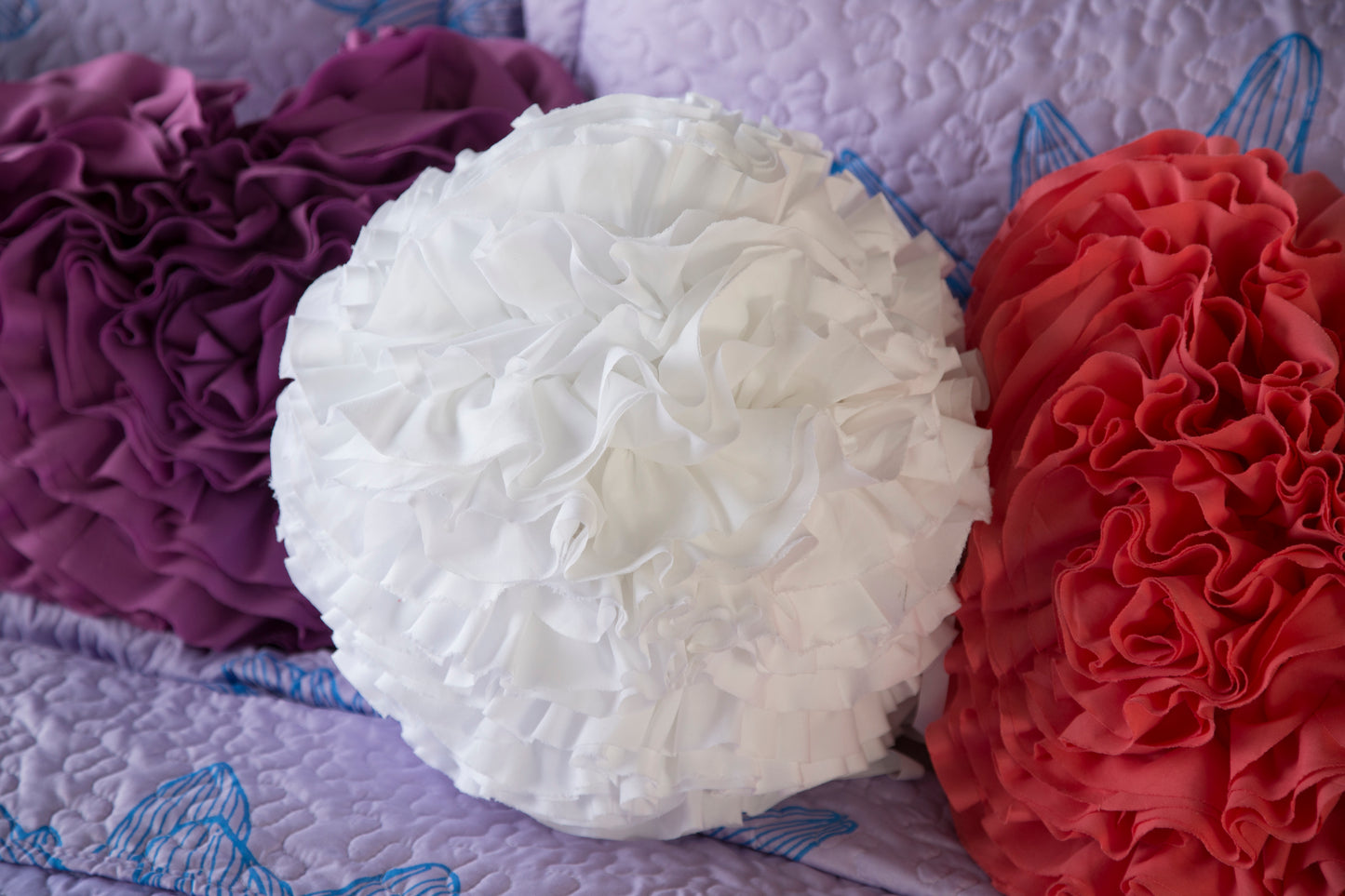 White Ruffled Ball Pillow