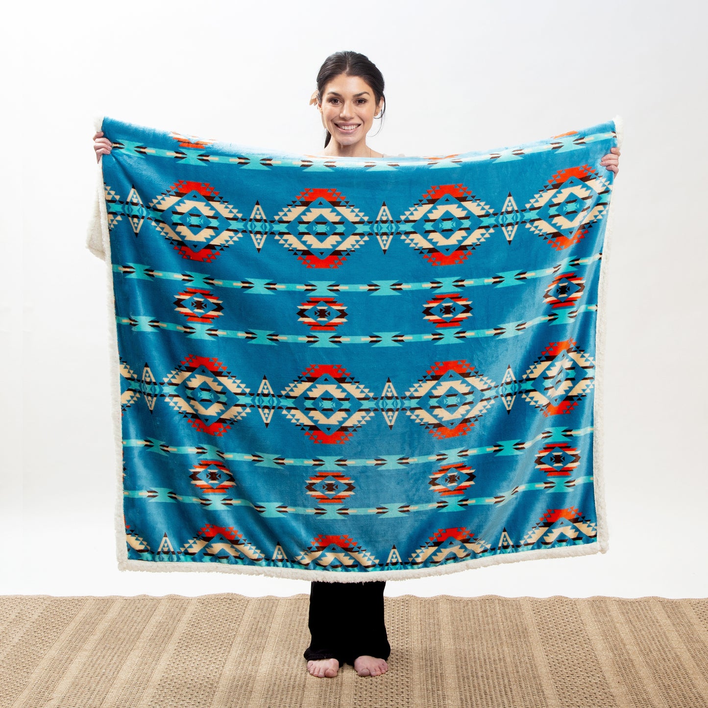 Turquoise Southwest Plush Sherpa Throw