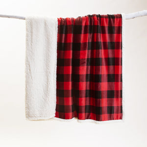 Red Lumberjack Plaid Plush Sherpa Throw