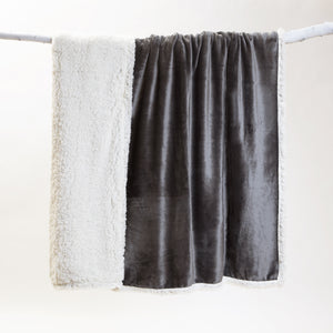 Grey Plush Sherpa Throw