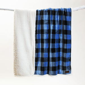 Wrangler® Blue Lumberjack Plaid Plush Sherpa Throw