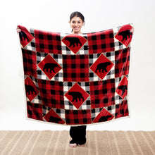 Load image into Gallery viewer, Lumberjack Bear Red Plaid Plush Sherpa Throw