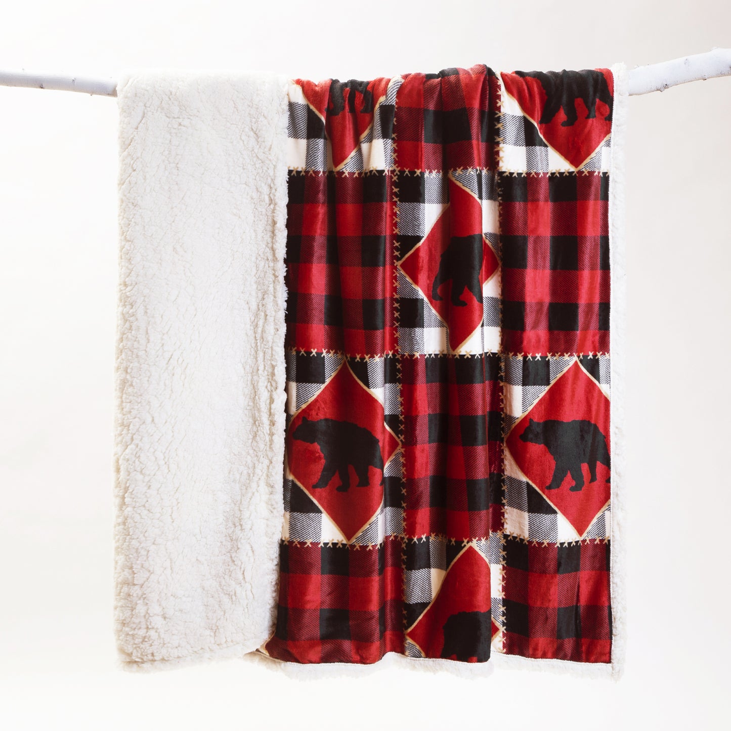 Lumberjack Bear Red Plaid Plush Sherpa Throw