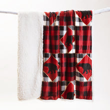 Load image into Gallery viewer, Lumberjack Bear Red Plaid Plush Sherpa Throw