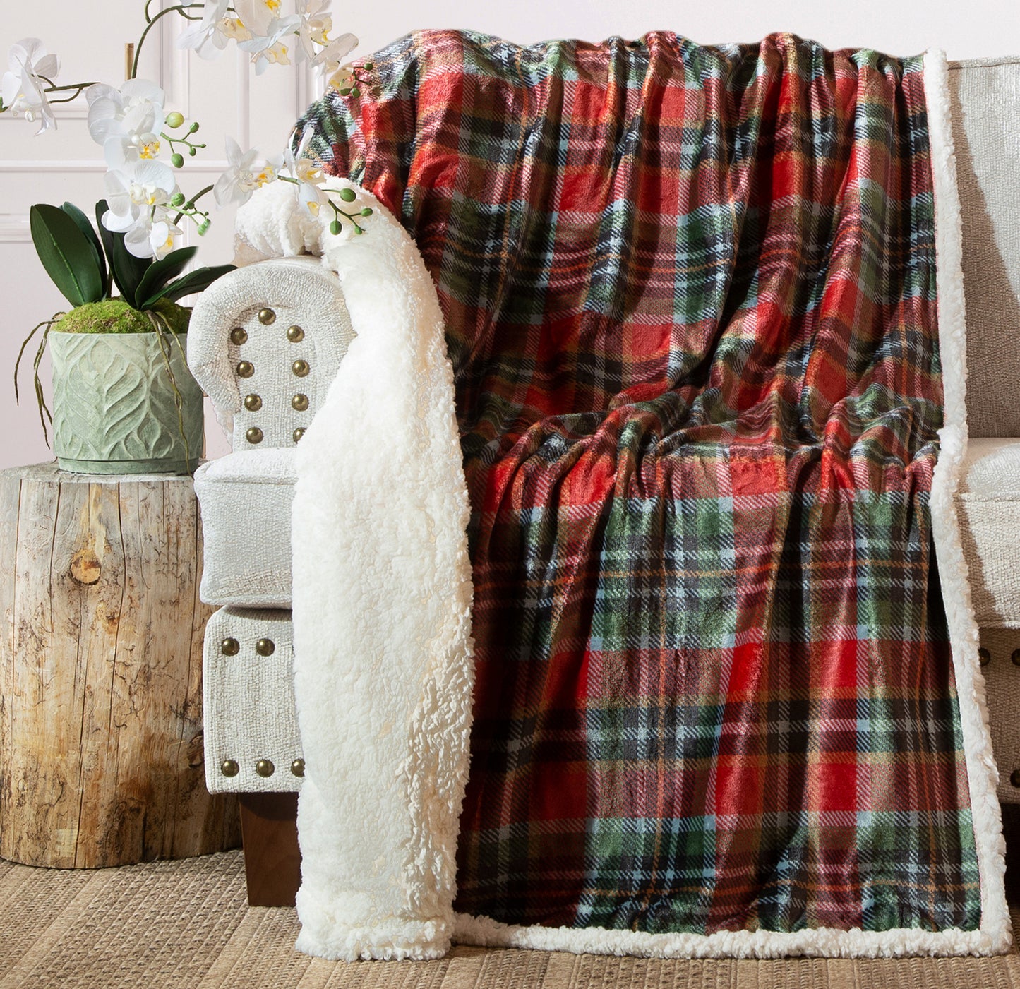 Rust & Sage Plush Sherpa Throw