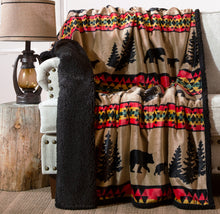 Load image into Gallery viewer, Bear Trails with Black Sherpa Plush Throw