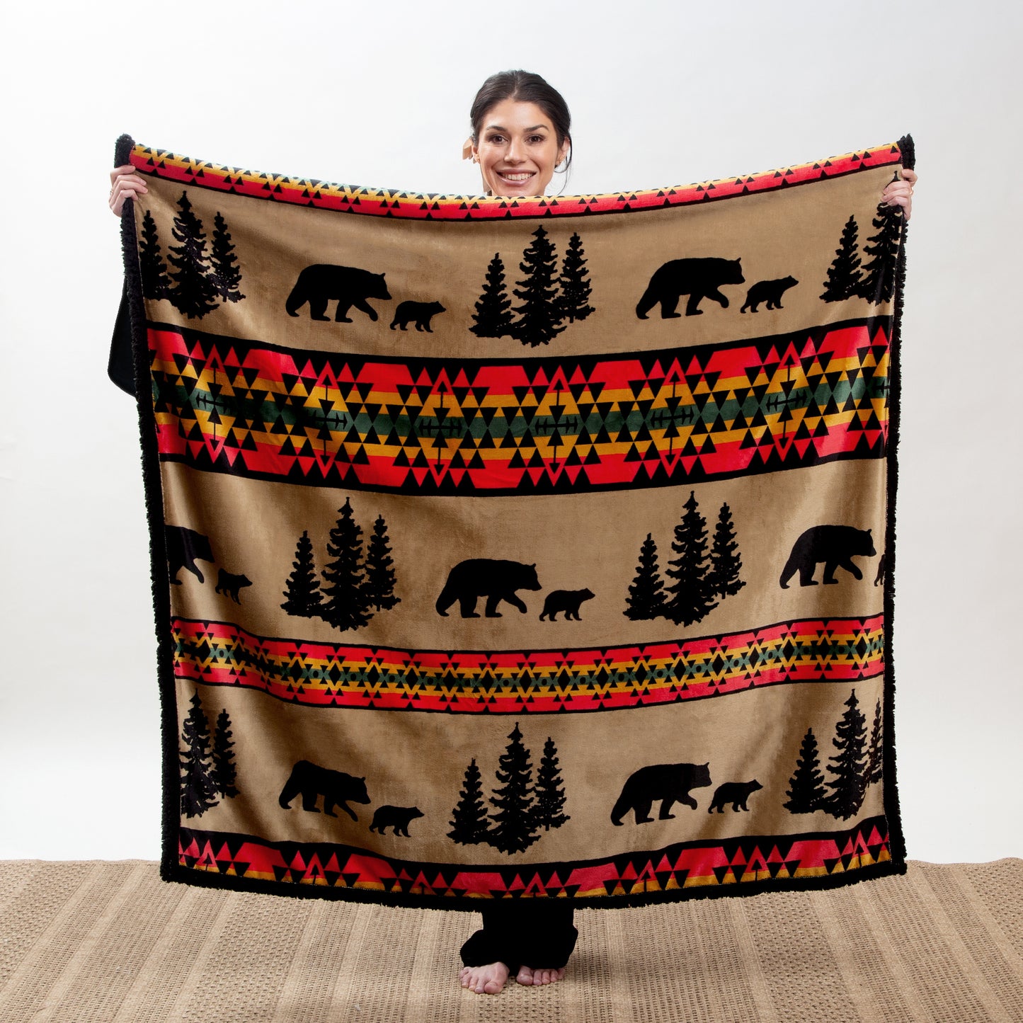 Bear Trails with Black Sherpa Plush Throw