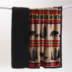 Bear Trails with Black Sherpa Plush Throw