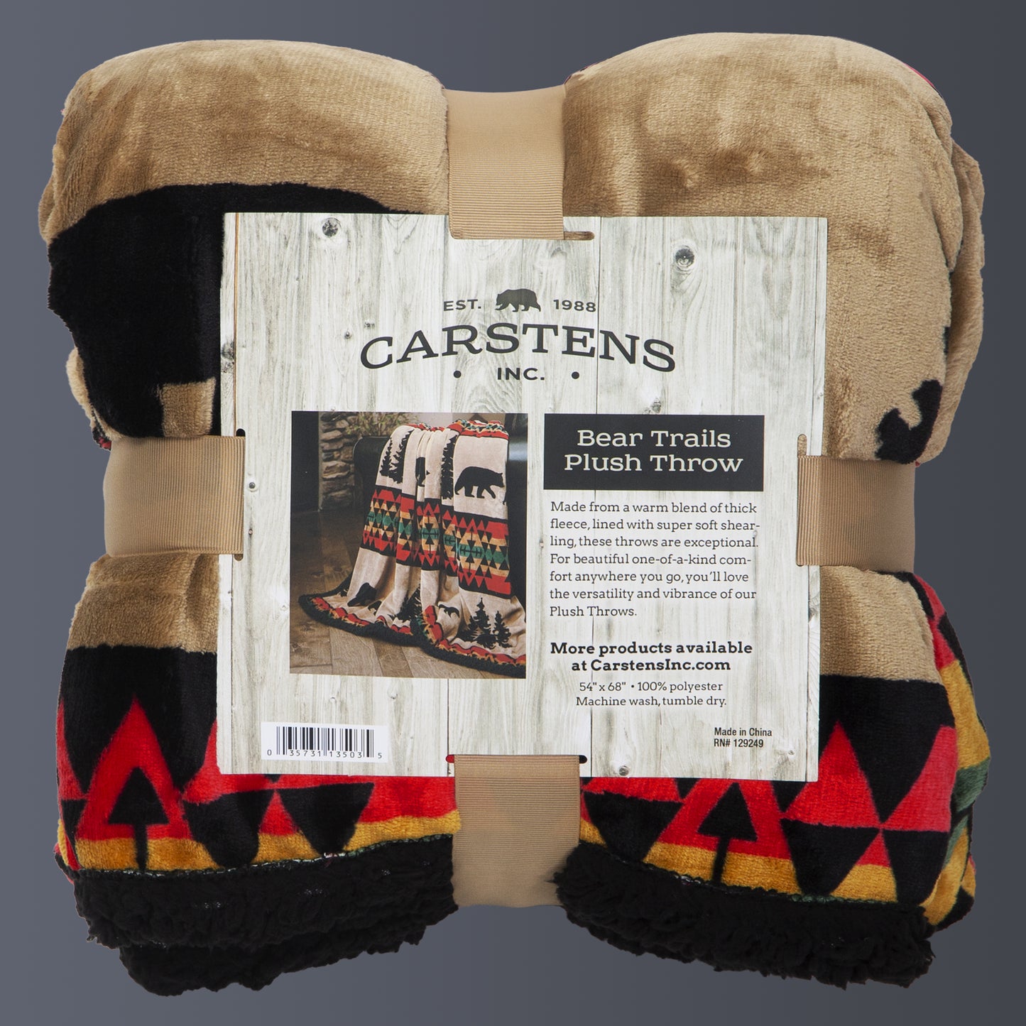 Bear Trails with Black Sherpa Plush Throw