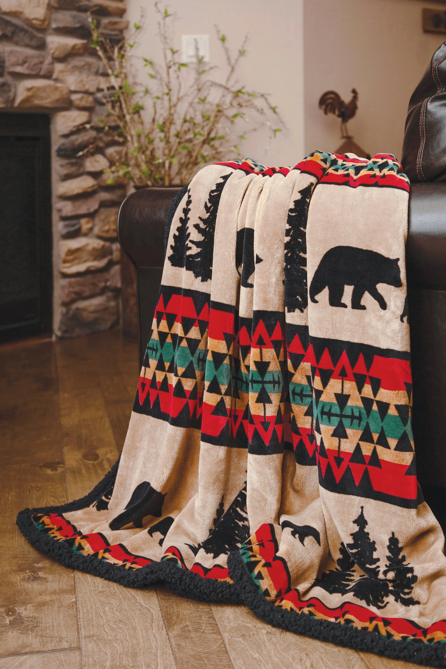 Bear Trails with Black Sherpa Plush Throw