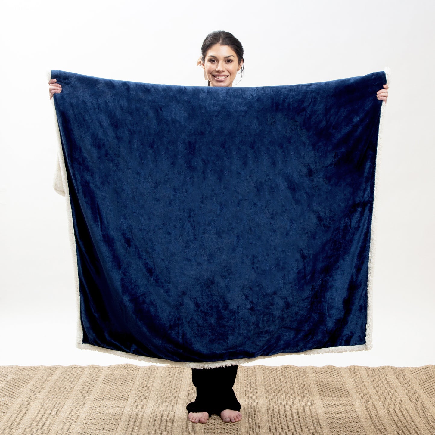 Navy Blue Plush Sherpa Throw