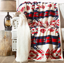 Load image into Gallery viewer, Wrangler® Red, White, and Blue Southwest Plush Sherpa Throw