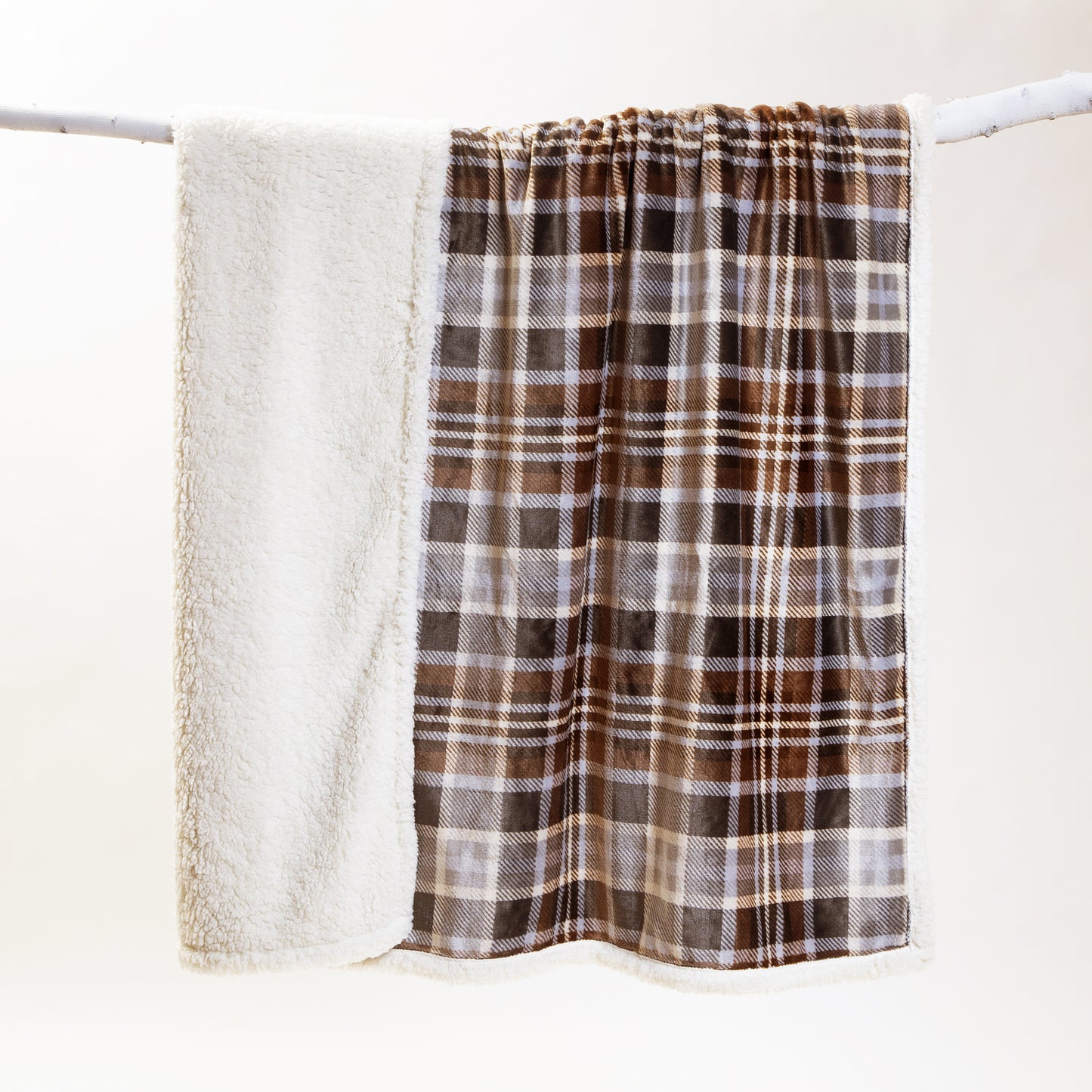Gray & Chestnut Plaid Plush Sherpa Throw