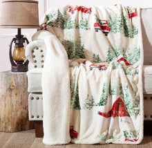 Load image into Gallery viewer, Christmas Barn and Truck Plush Sherpa Throw