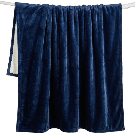 Navy Blue Plush Sherpa Throw
