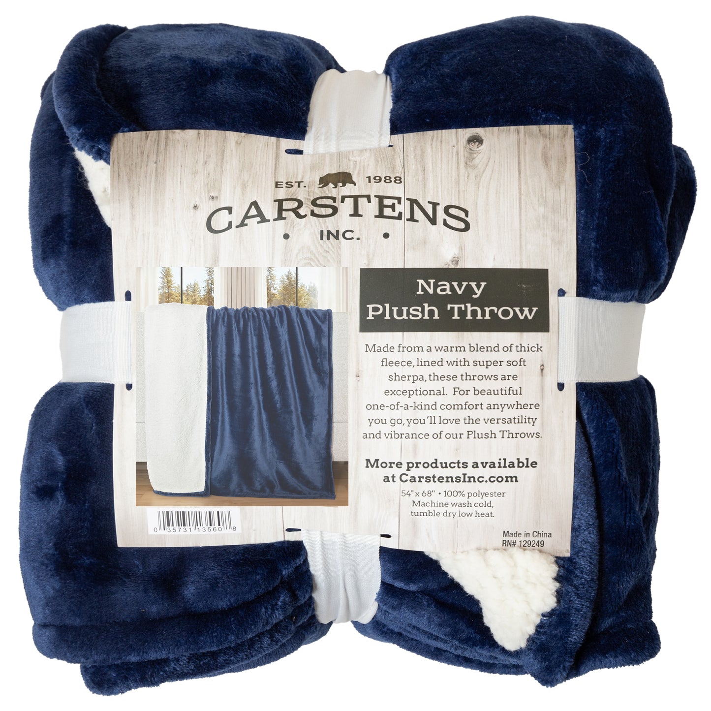 Navy Blue Plush Sherpa Throw