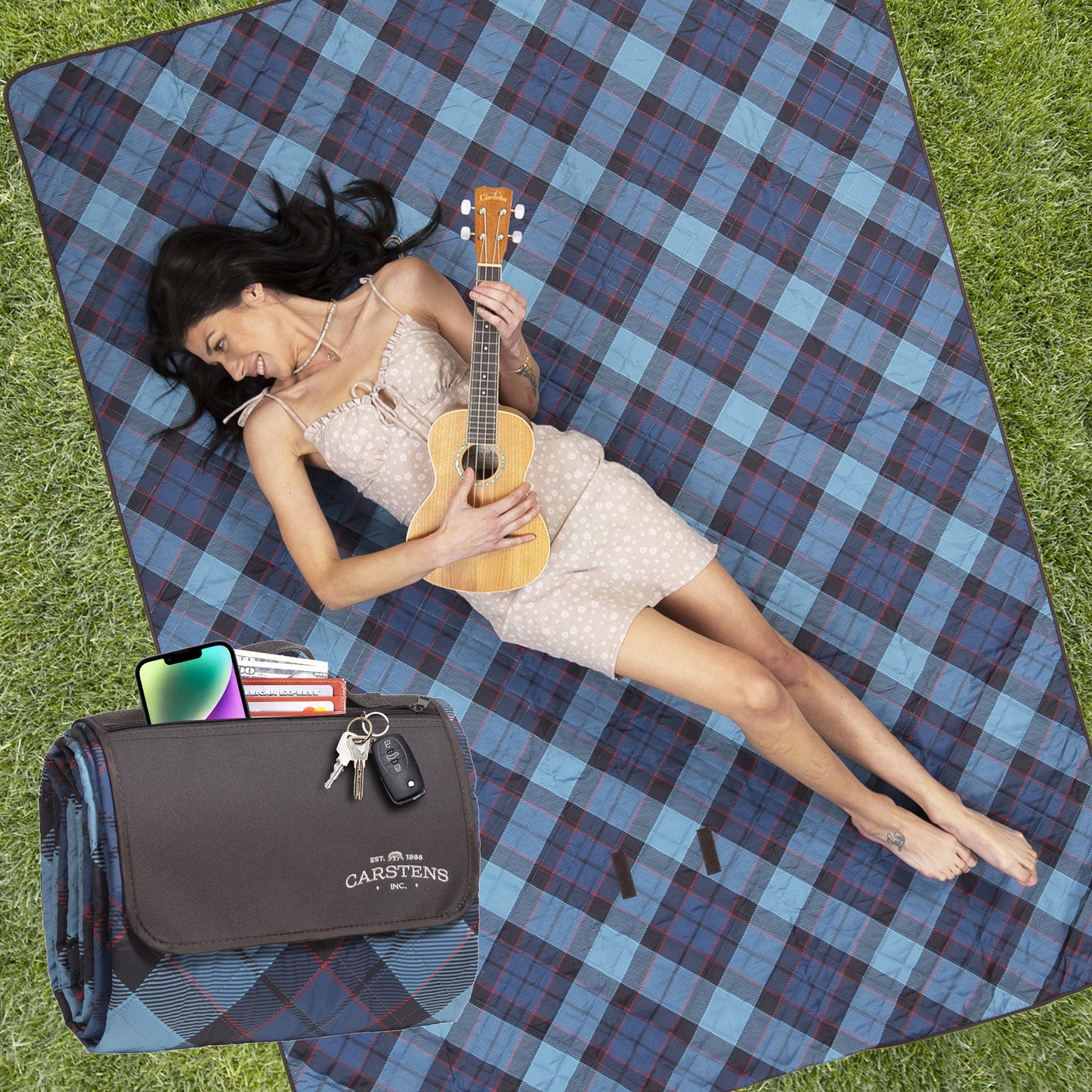 Stormy Plaid Printed Picnic Blanket