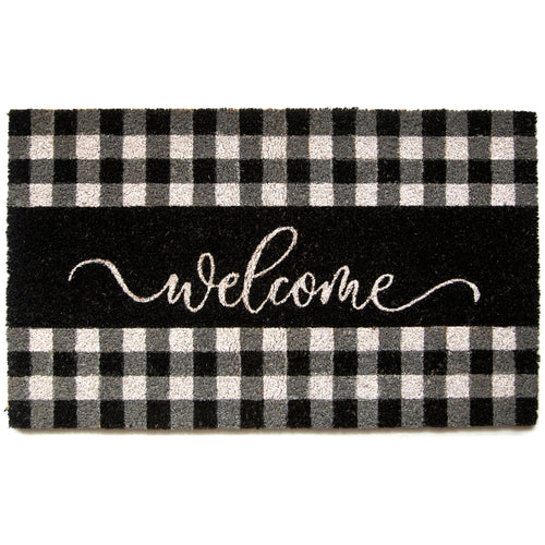 Black and White Check Welcome Coir Mat