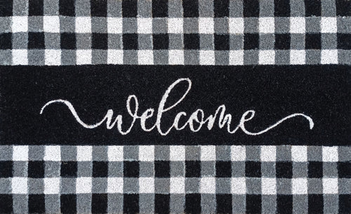 Black and White Check Welcome Coir Mat