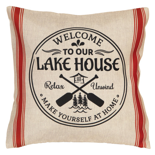 Red Stripe Lake House Outdoor Pillow