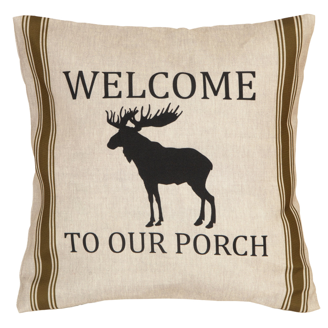 Welcome to Our Porch Moose Outdoor Pillow