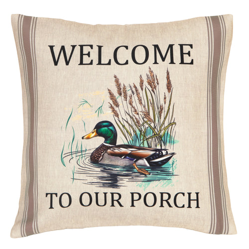 Welcome to Our Porch Duck Outdoor Pillow