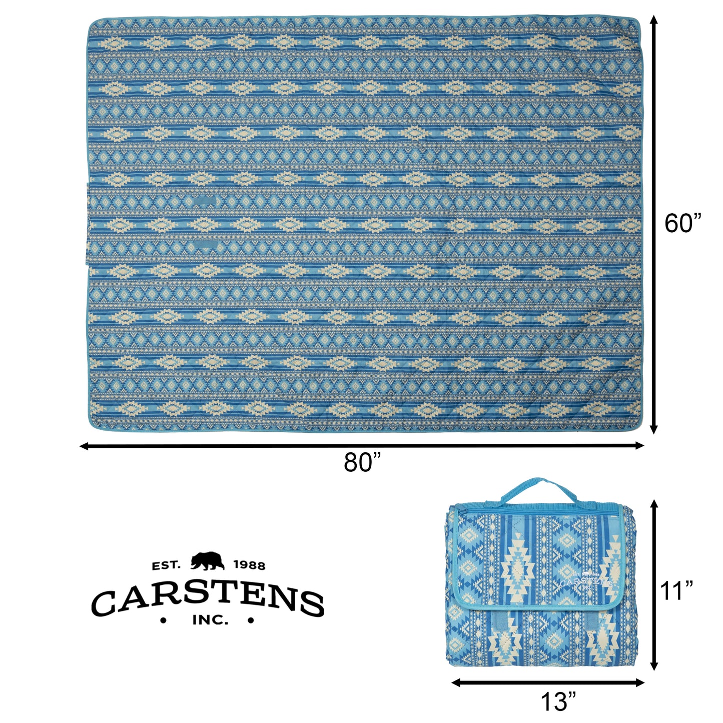 Sundance Blue Printed Stripe Picnic Blanket