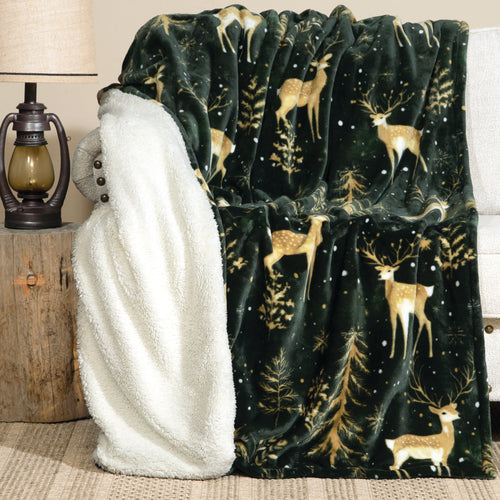 Green & Gold Sherpa Throw Blanket