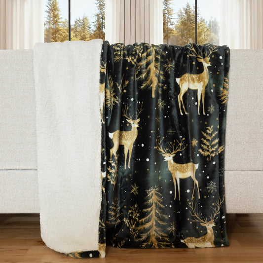 Green & Gold Sherpa Throw Blanket